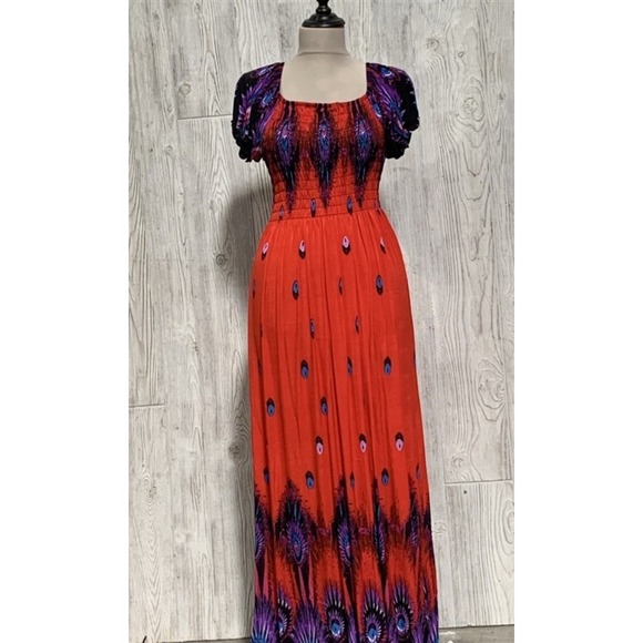 The Unbranded Brand Dresses & Skirts - NWT Eye of the Peacock Red Gathered Bust Maxi Dress Stretch Sundress XL #15